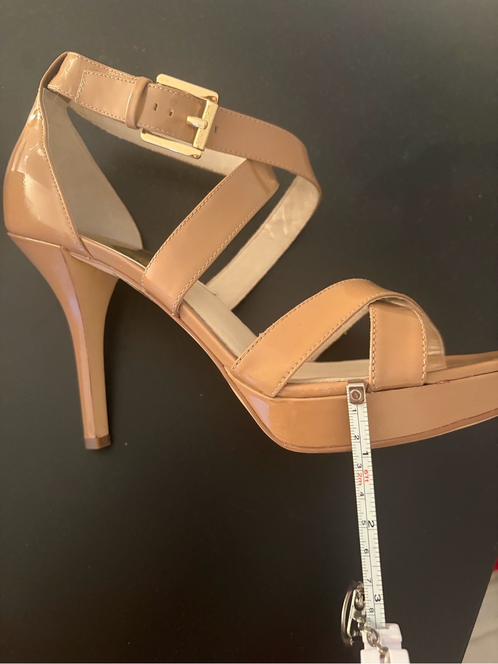 Michael Kors Evie Platform Women's Dark Tan Patent Leather Strappy Sandals NEW - Picture 6 of 7
